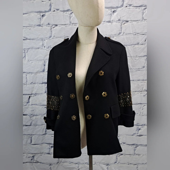 Gryphon New York Beaded Pea Coat Winter Jacket Military Wool Cashmere sz Medium - Picture 10 of 15